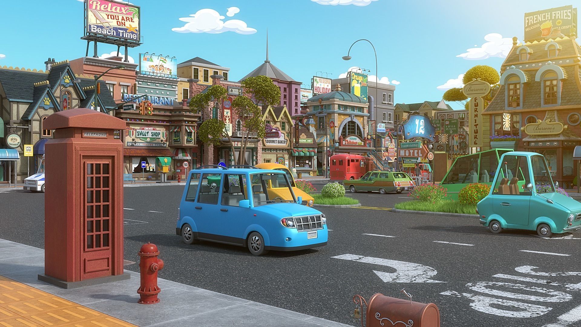 Cartoon City Street Scene V3 3D model_30