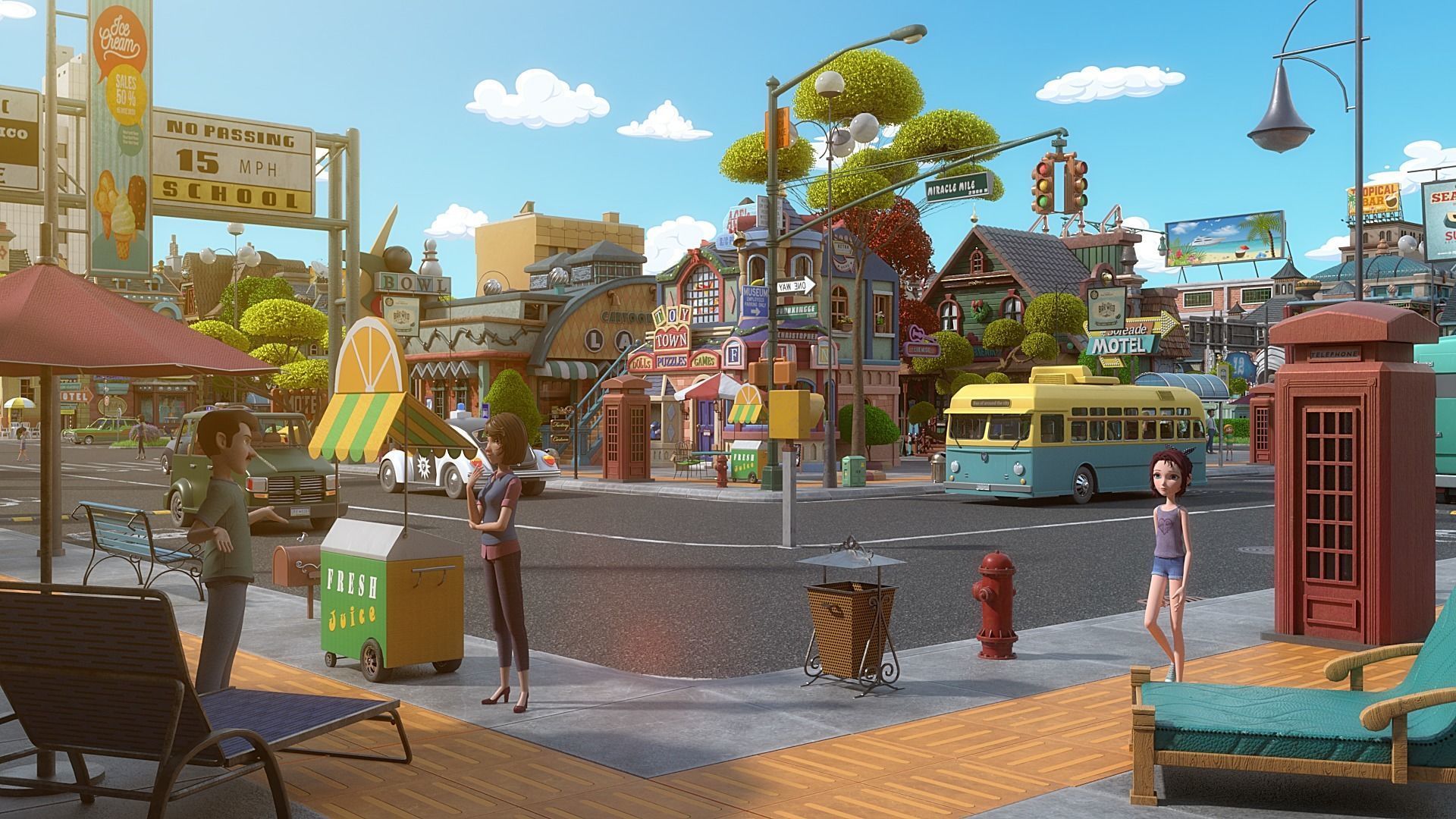 Cartoon City Street Scene V3 3D model_43