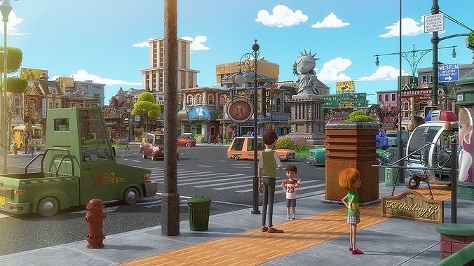 Cartoon City Street Scene V3 3D model 7