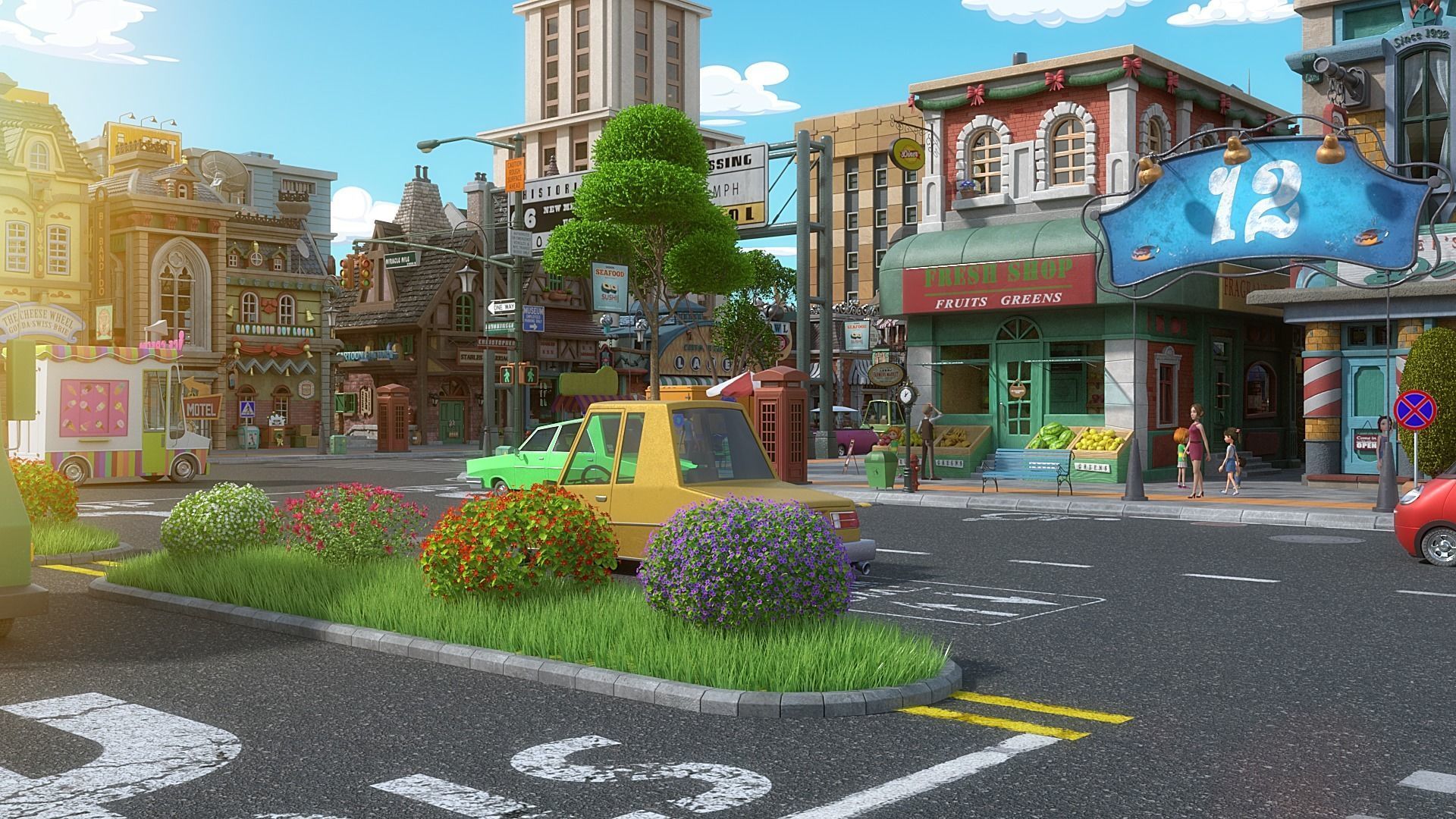 Cartoon City Street Scene V3 3D model_8