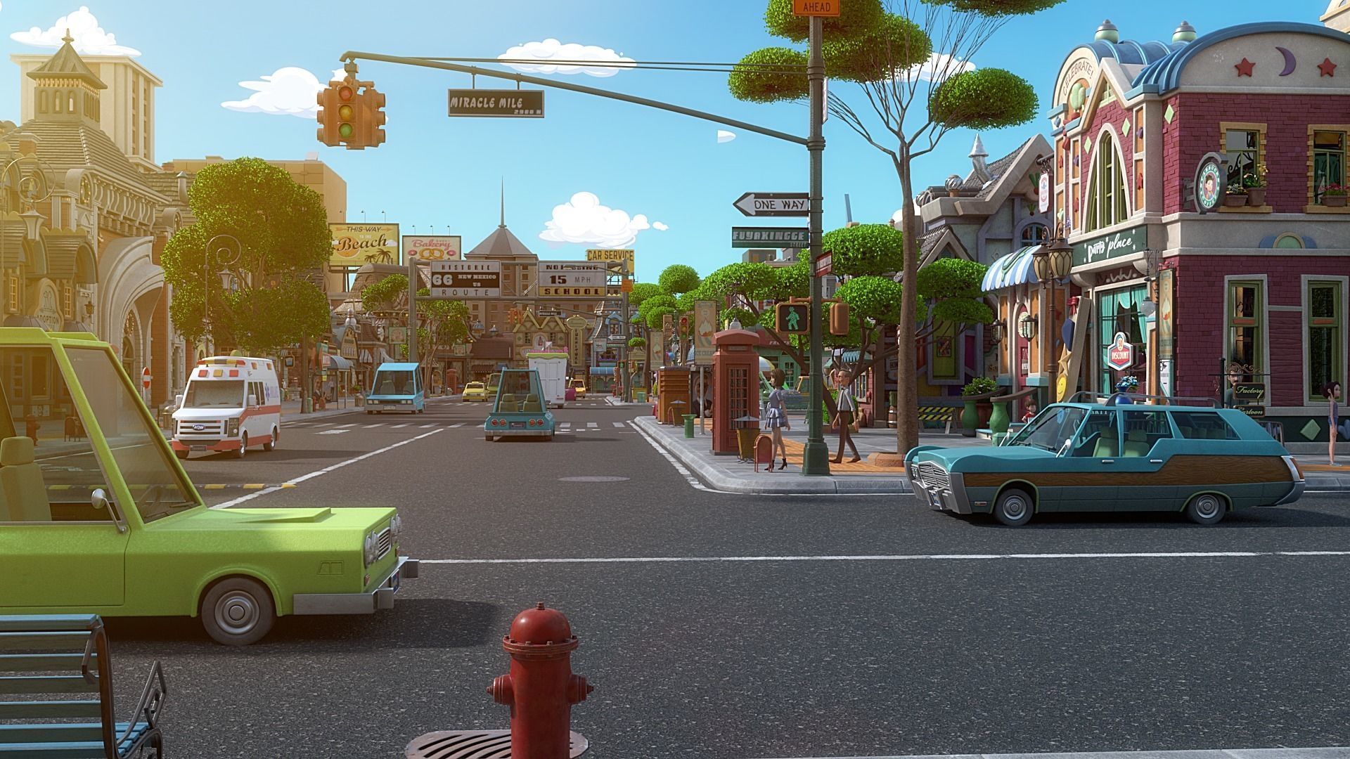 Cartoon City Street Scene V3 3D model_44