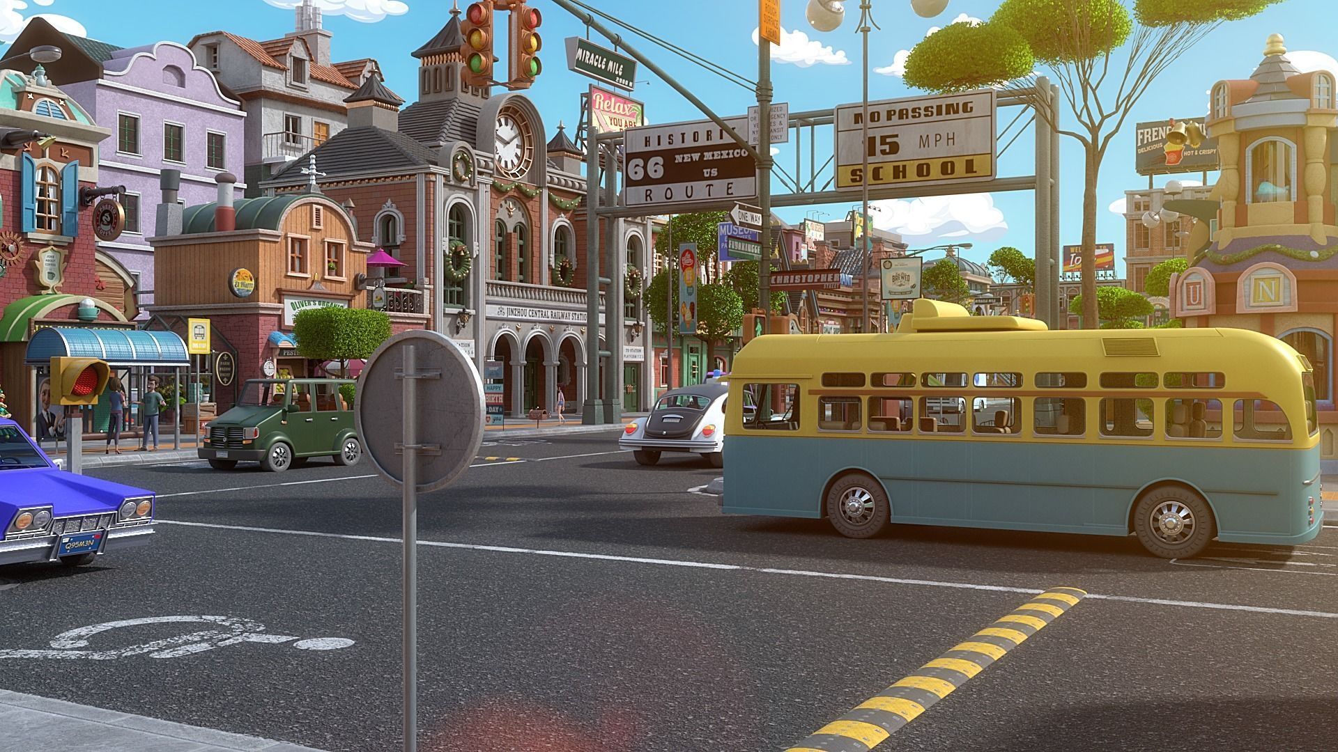 Cartoon City Street Scene V3 3D model_23