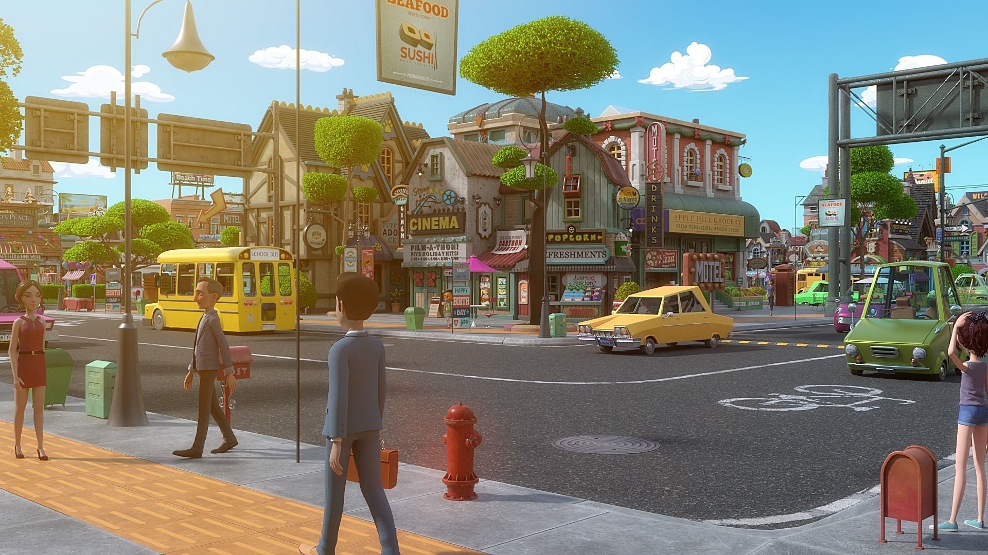 Cartoon City Street Scene V3 3D model_12