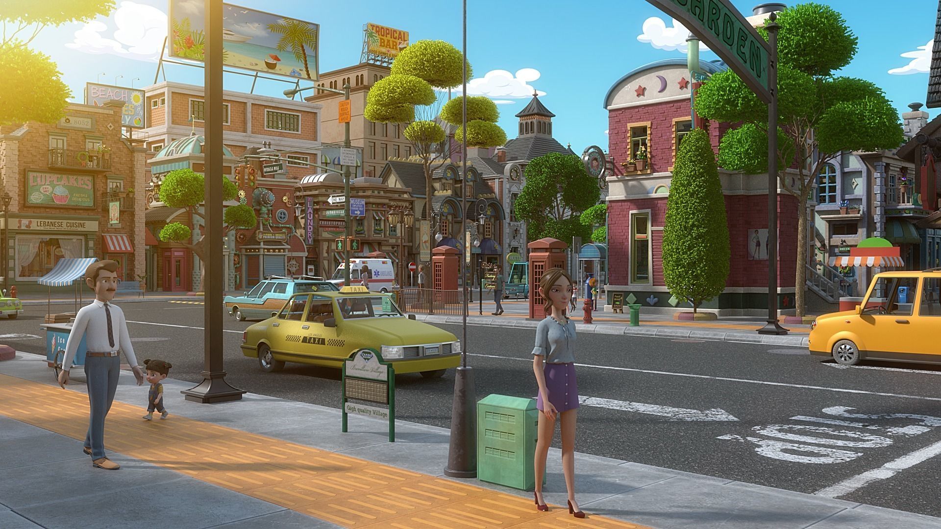 Cartoon City Street Scene V3 3D model_14