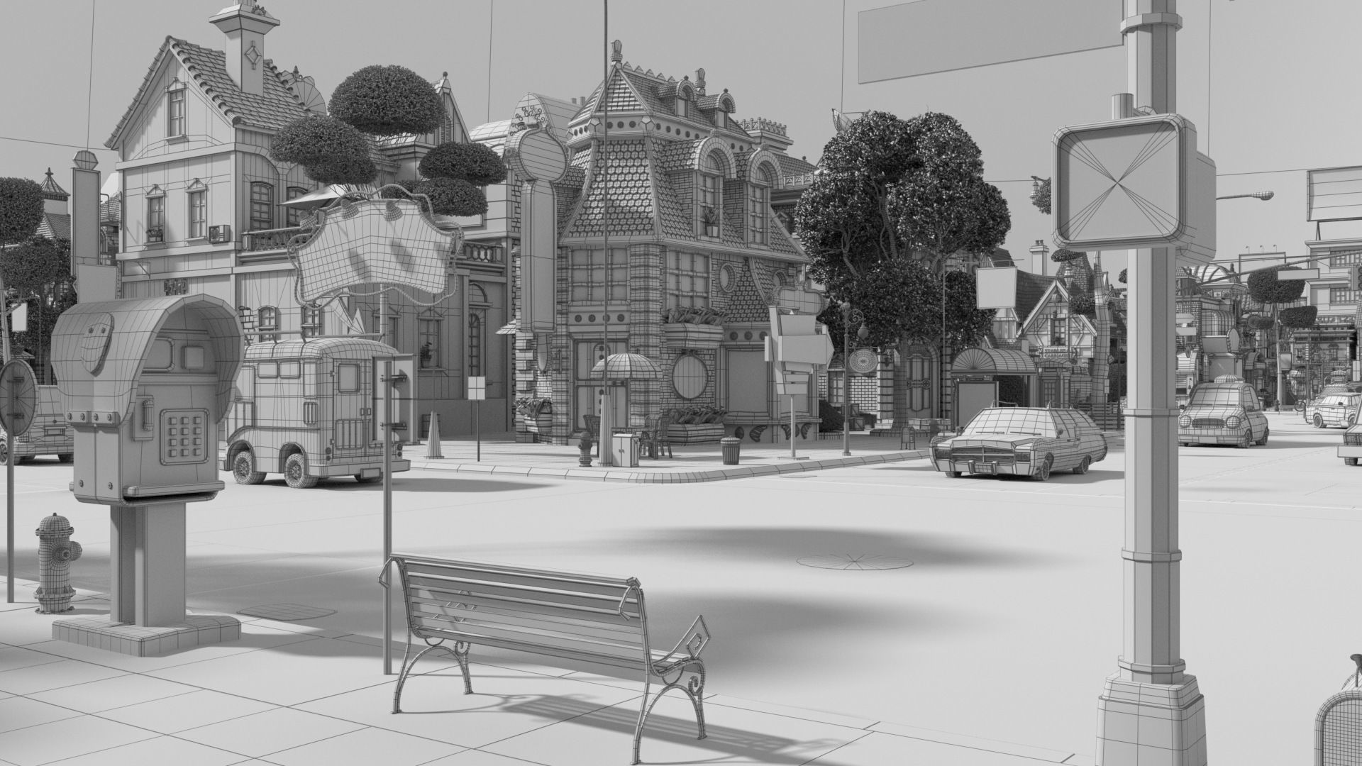 Cartoon City Street Scene V3 3D model_98