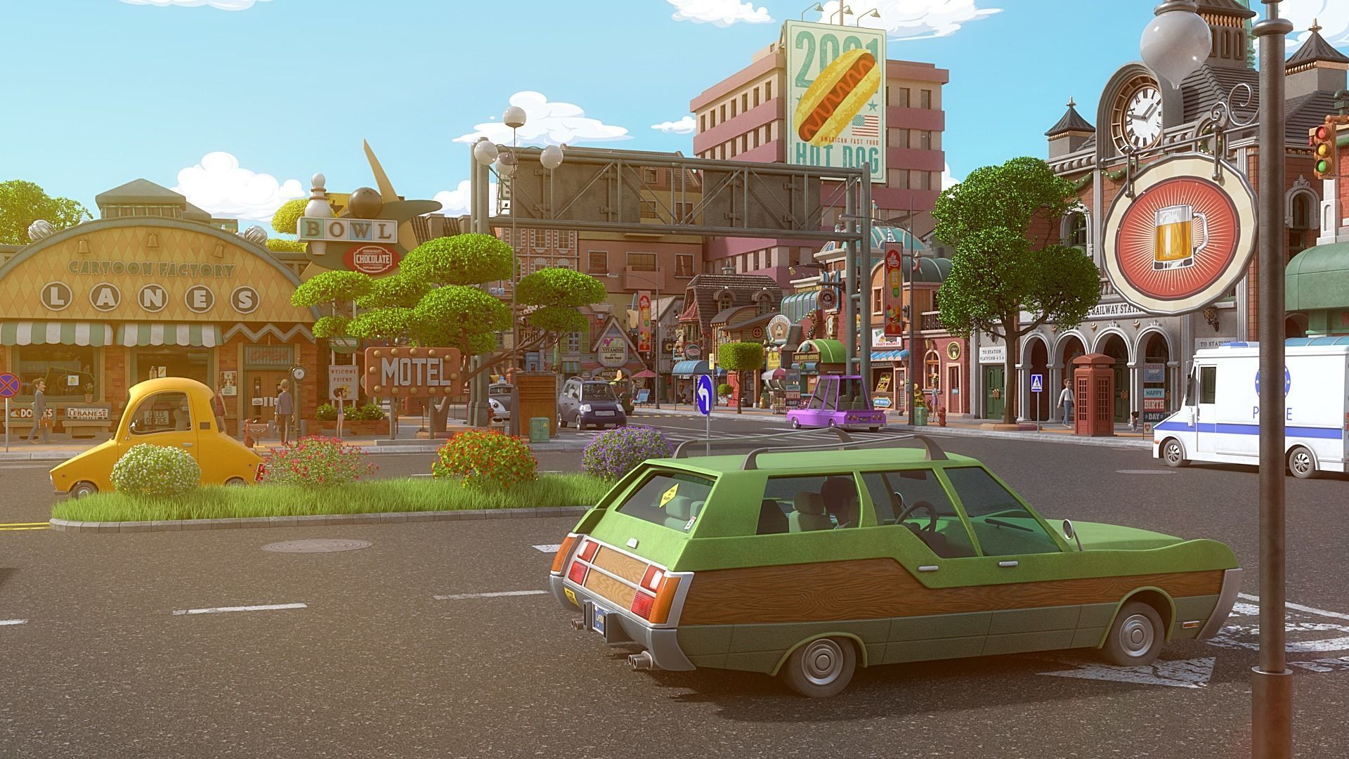 Cartoon City Street Scene V3 3D model_48