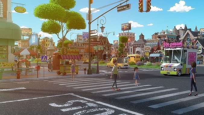 Cartoon City Street Scene V3 3D model 5
