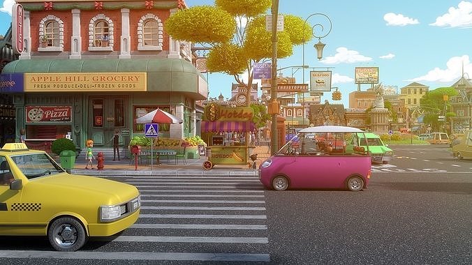 Cartoon City Street Scene V3 3D model 4