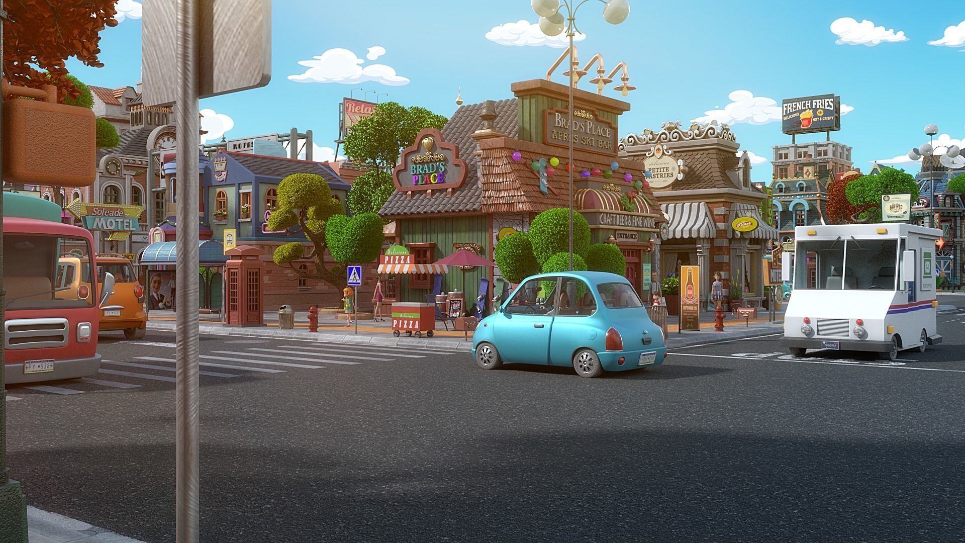 Cartoon City Street Scene V3 3D model_39