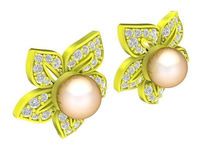 5794 flower diamond pearl earrings 3D print model
