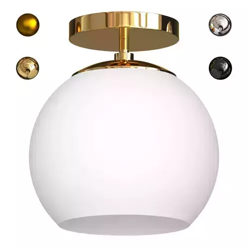 Wide Semi Flush Mount with Glass Shade in Brass White Milk