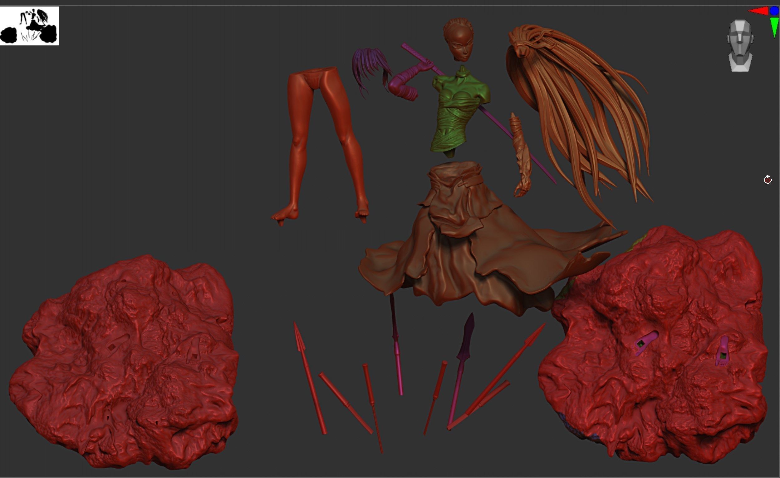 Samurai Girl  in bands  with katana sword  Ayane Ichinari  3D print model_3