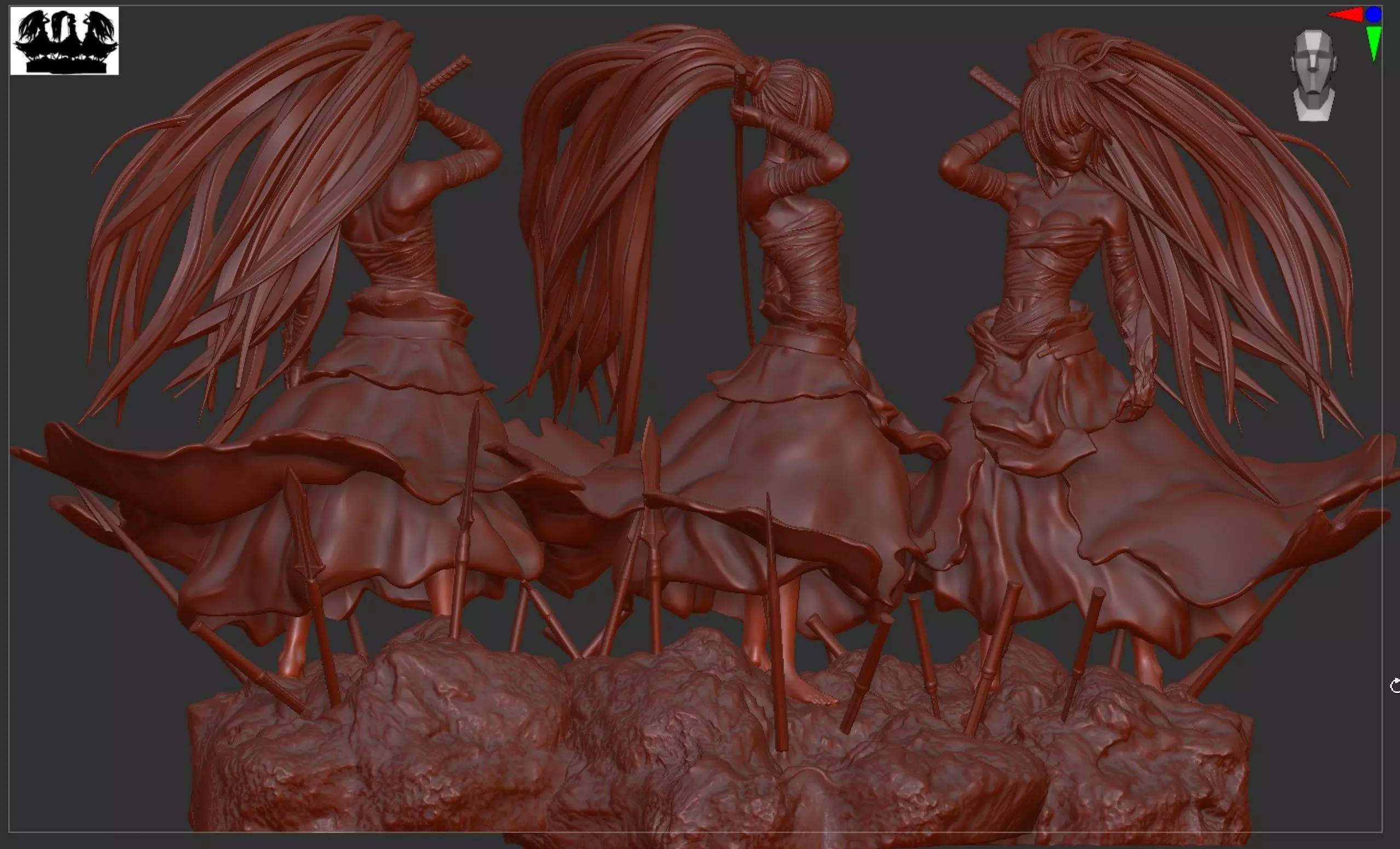 Samurai Girl in bands with katana sword Ayane Ichinari 3D print model_0