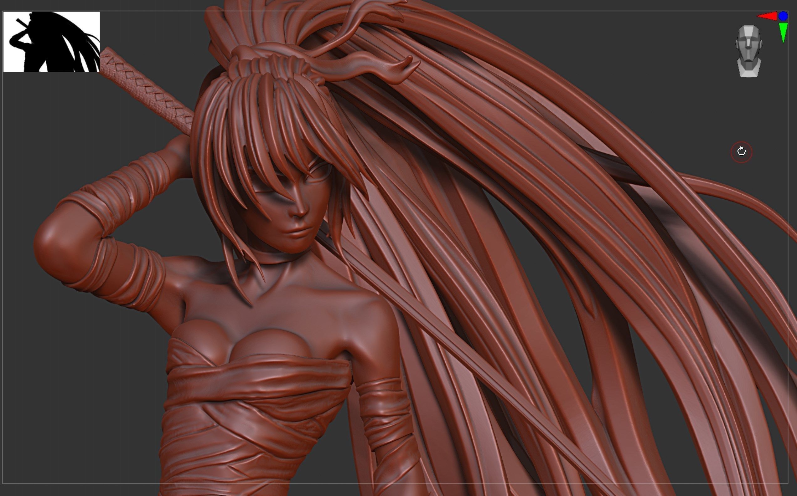 Samurai Girl  in bands  with katana sword  Ayane Ichinari  3D print model_5