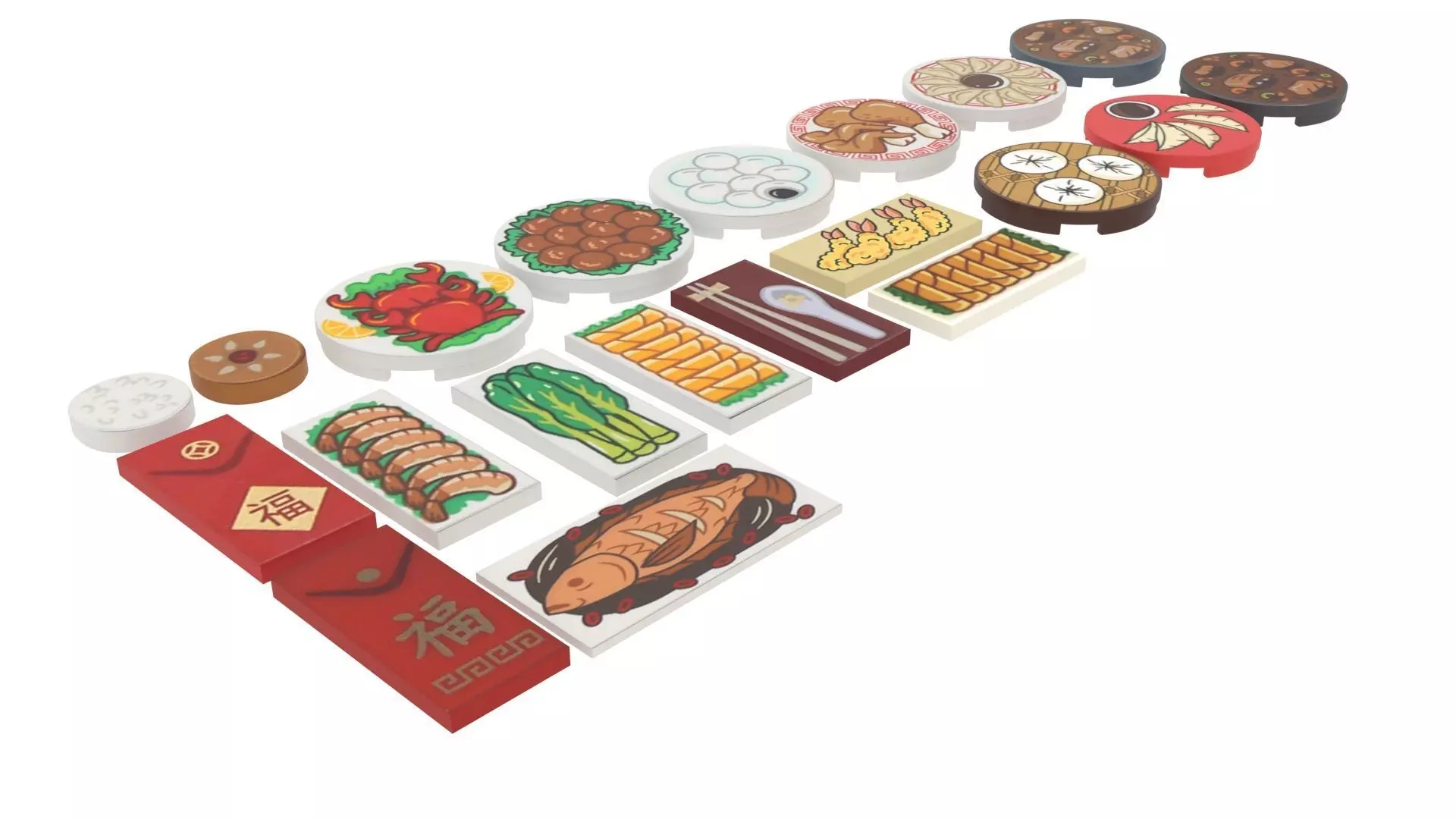 Chinese Food Lego Tiles Set 3D model