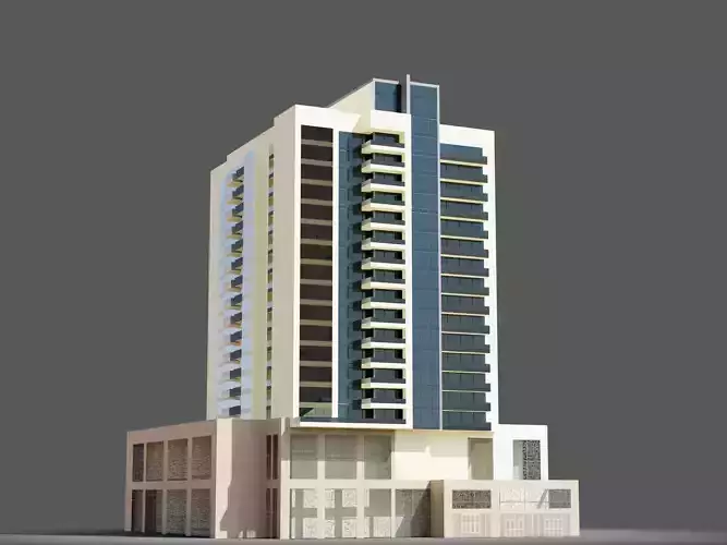 Bahwan tower - Dubai Low-poly 3D model