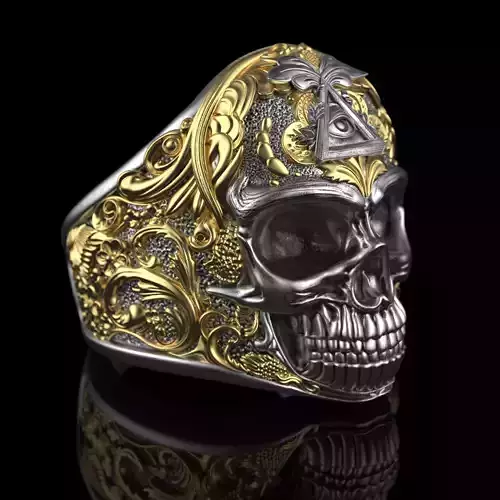 Jewelry Skull Ring with Eye Masonic Symbol 0318 Set 7-13US 3D print model