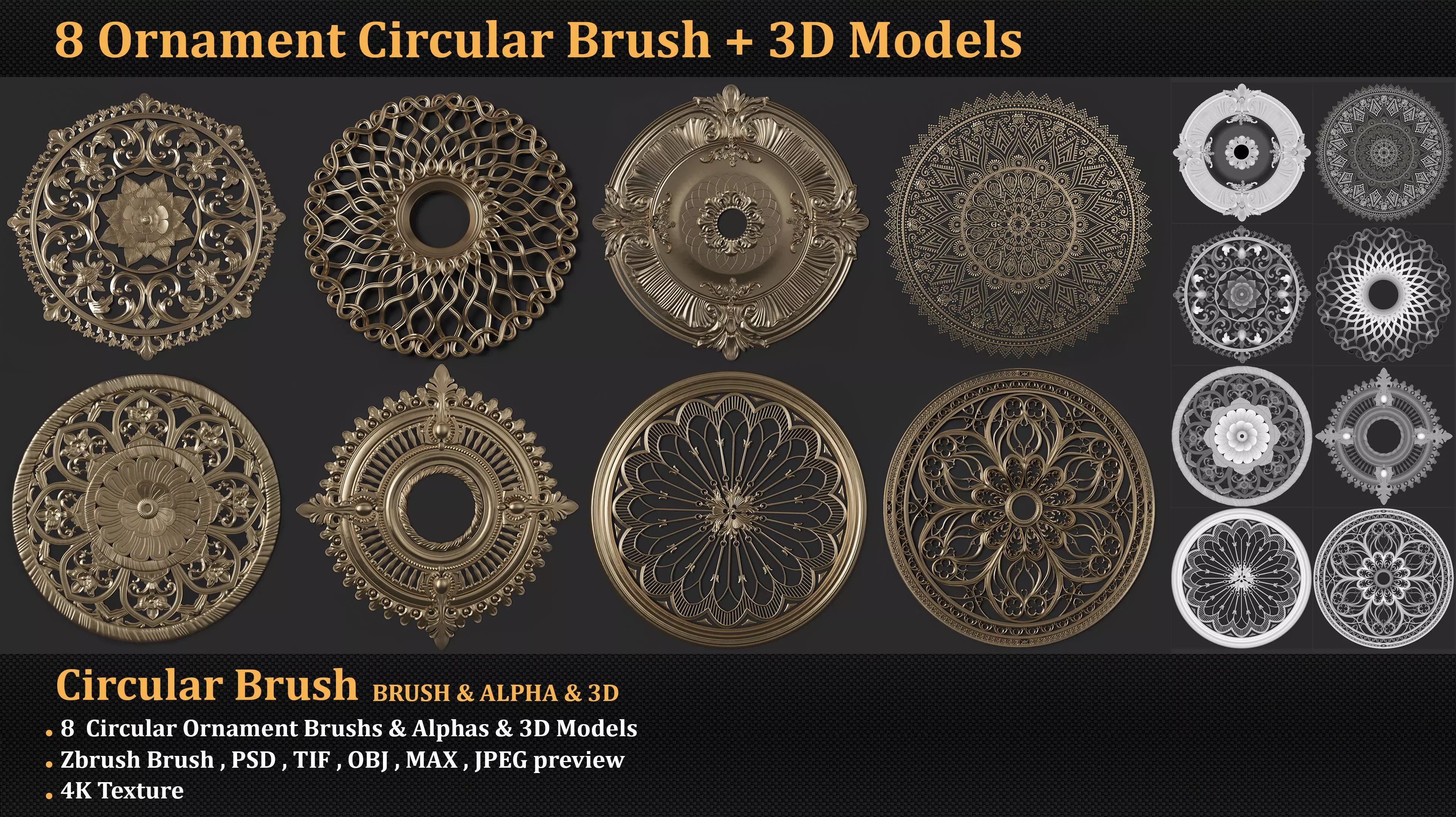 8 Ornament Circular 3Dmodel  Brush alpha 3D model_0