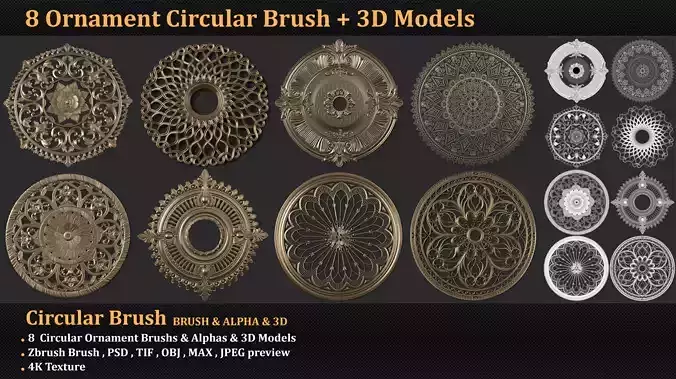 8 Ornament Circular 3Dmodel  Brush alpha 3D model