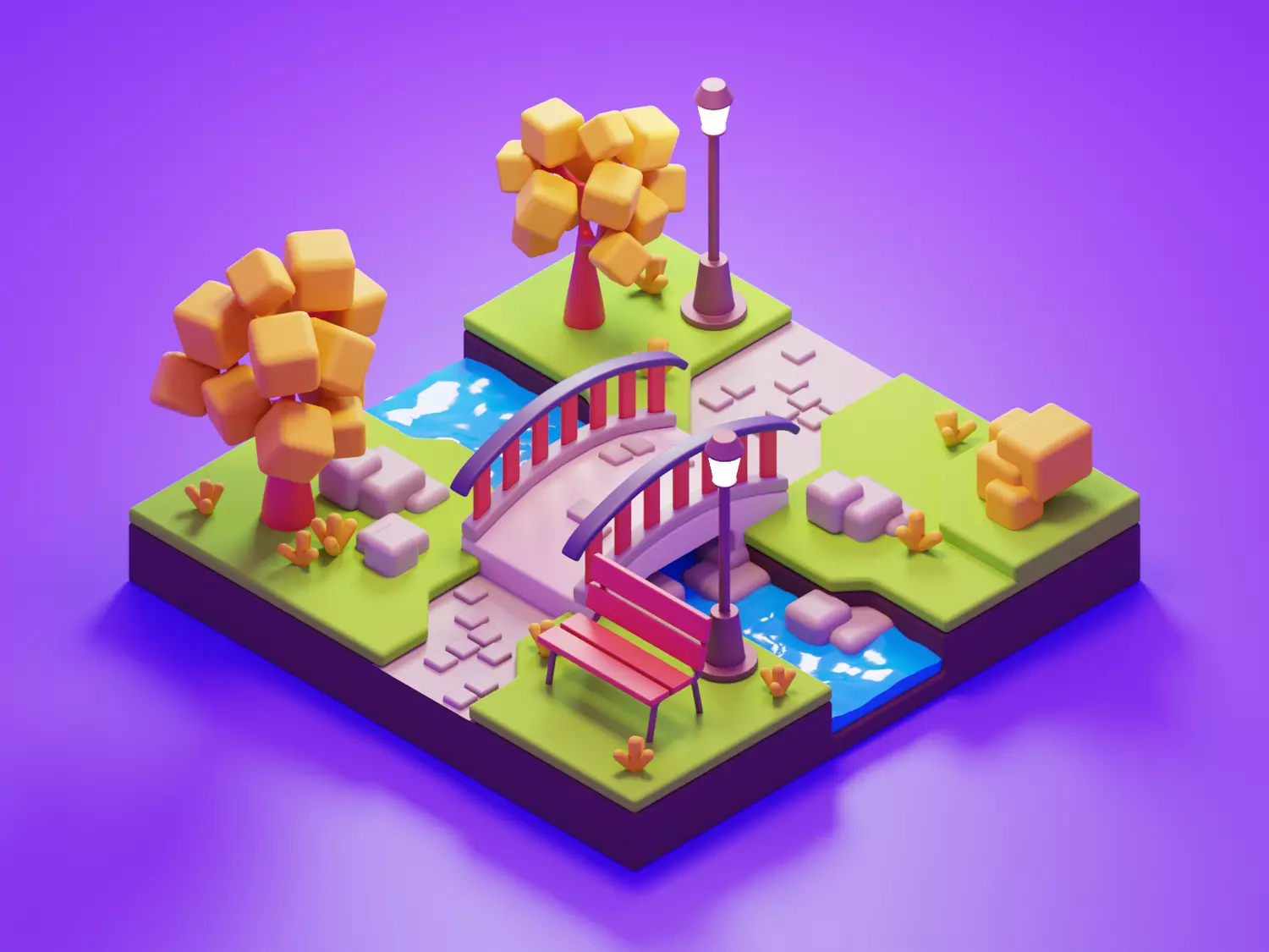 Sunny Park LowPoly Low-poly 3D model