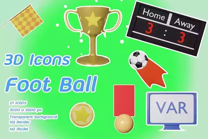 3D icon Football pack 3D model