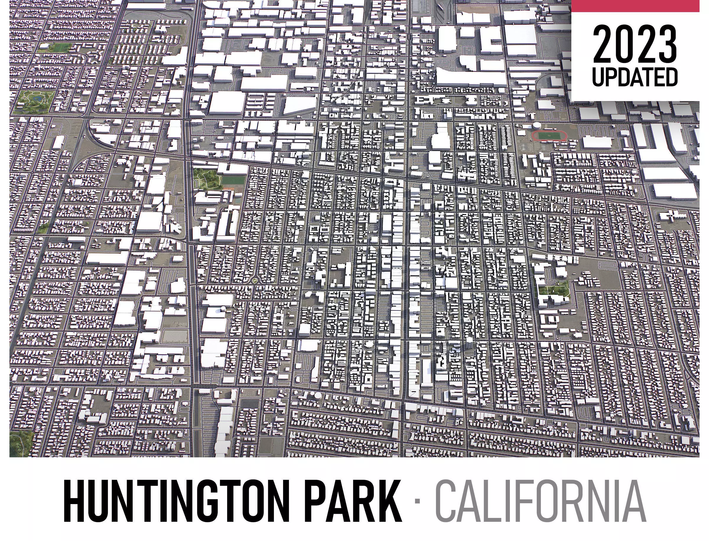 Huntington Park - 3D City Model Low-poly 3D model_0