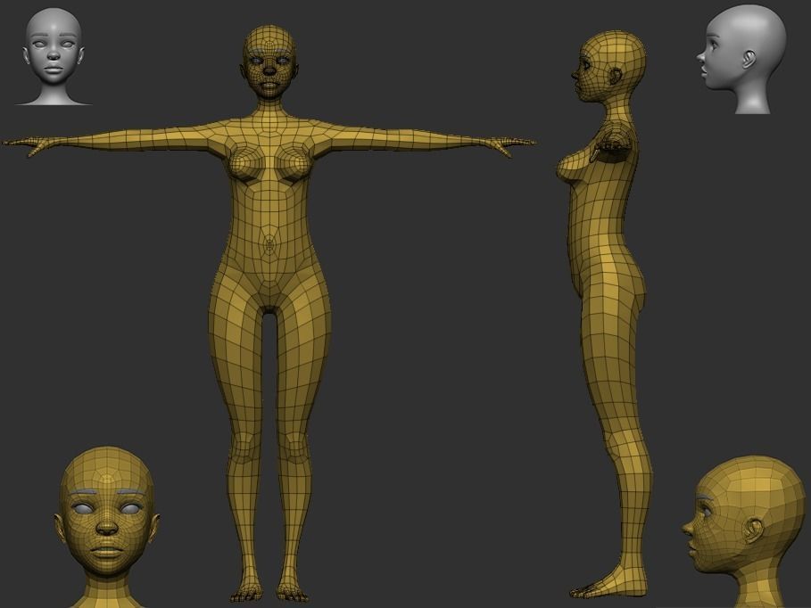 Stylized female basemesh Low-poly 3D model_2
