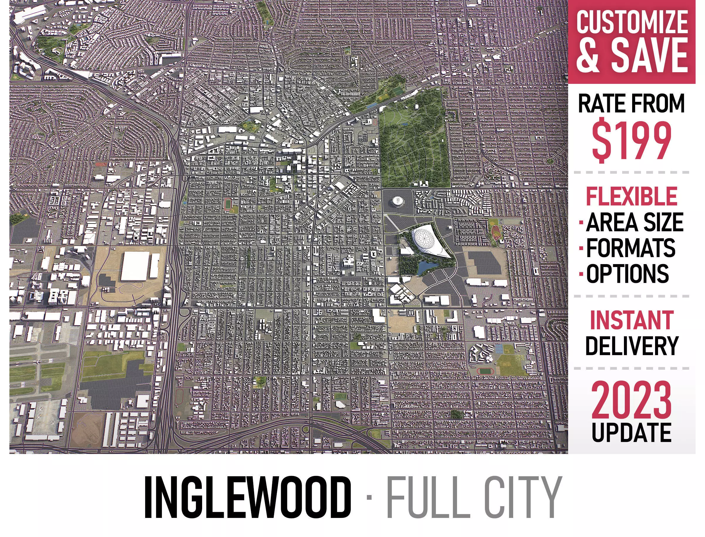 Inglewood - 3D City Model Low-poly 3D model_0