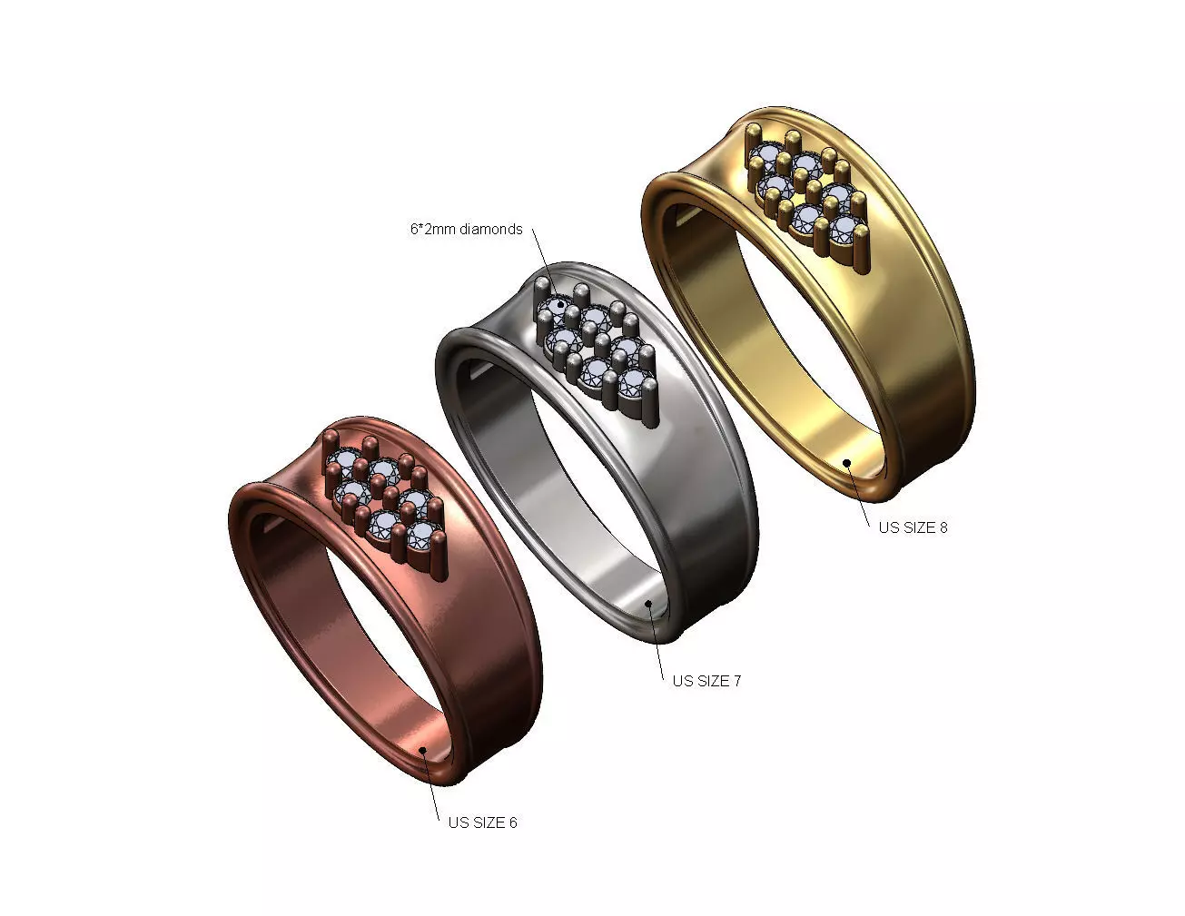 Concave diamond cluster ring US sizes 6 7 8 3D print model