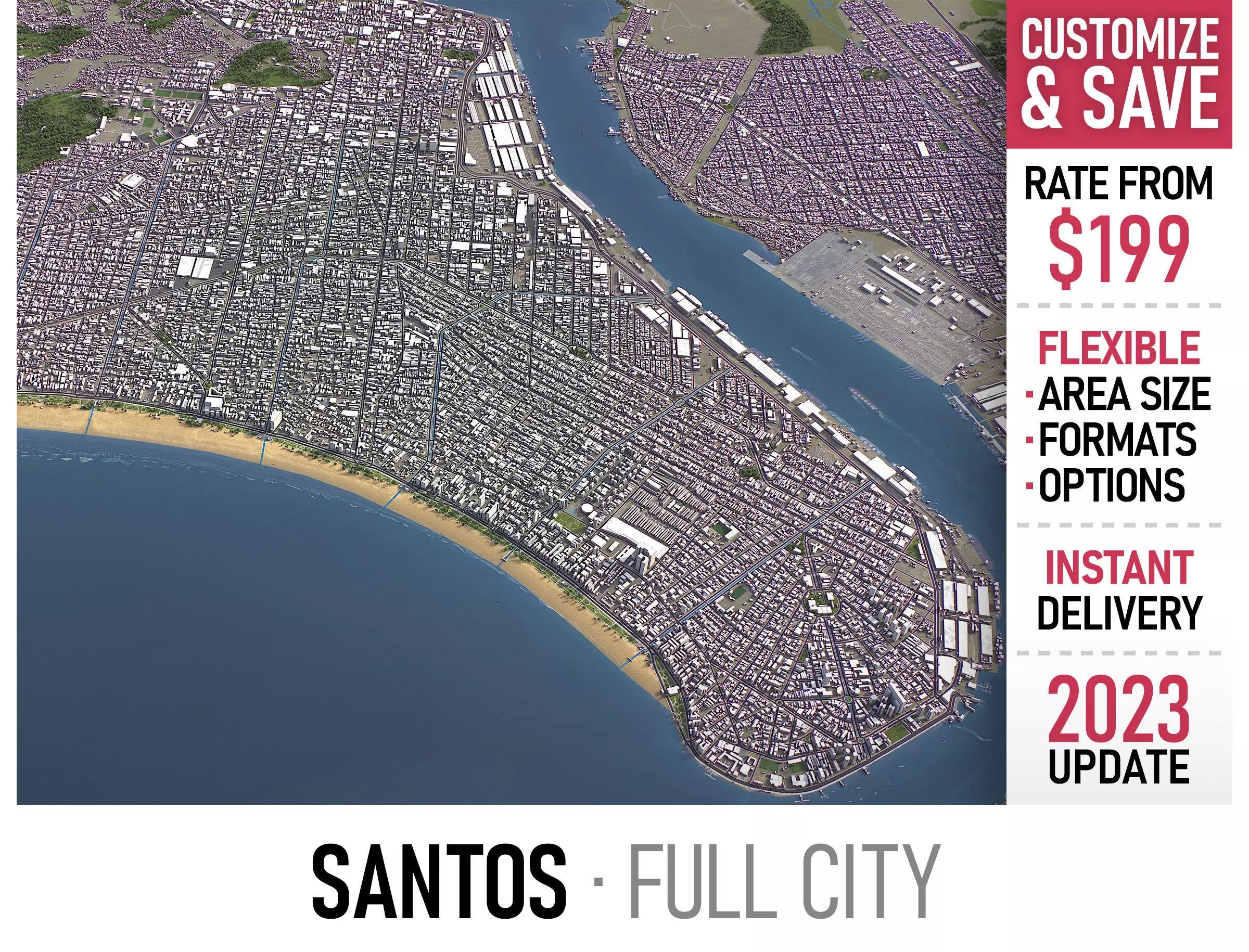 Santos - 3D City Model Low-poly 3D model_0