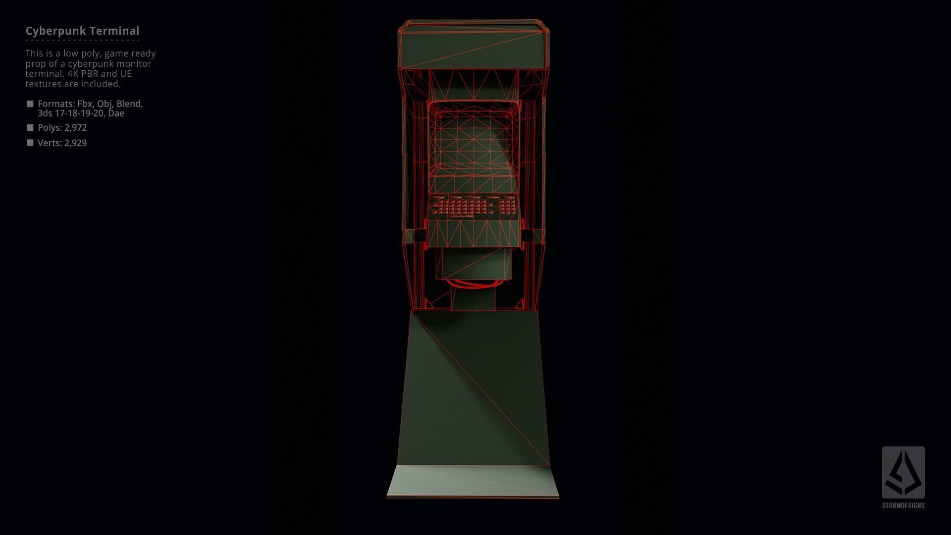 Cyberpunk Monitor Terminal - Low Poly UE Game Prop Low-poly 3D model_12