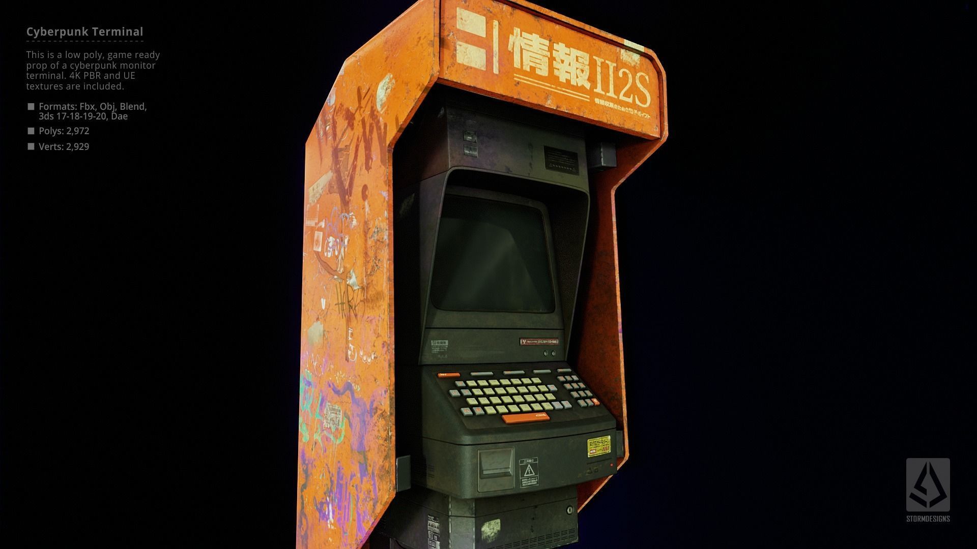 Cyberpunk Monitor Terminal - Low Poly UE Game Prop Low-poly 3D model_7