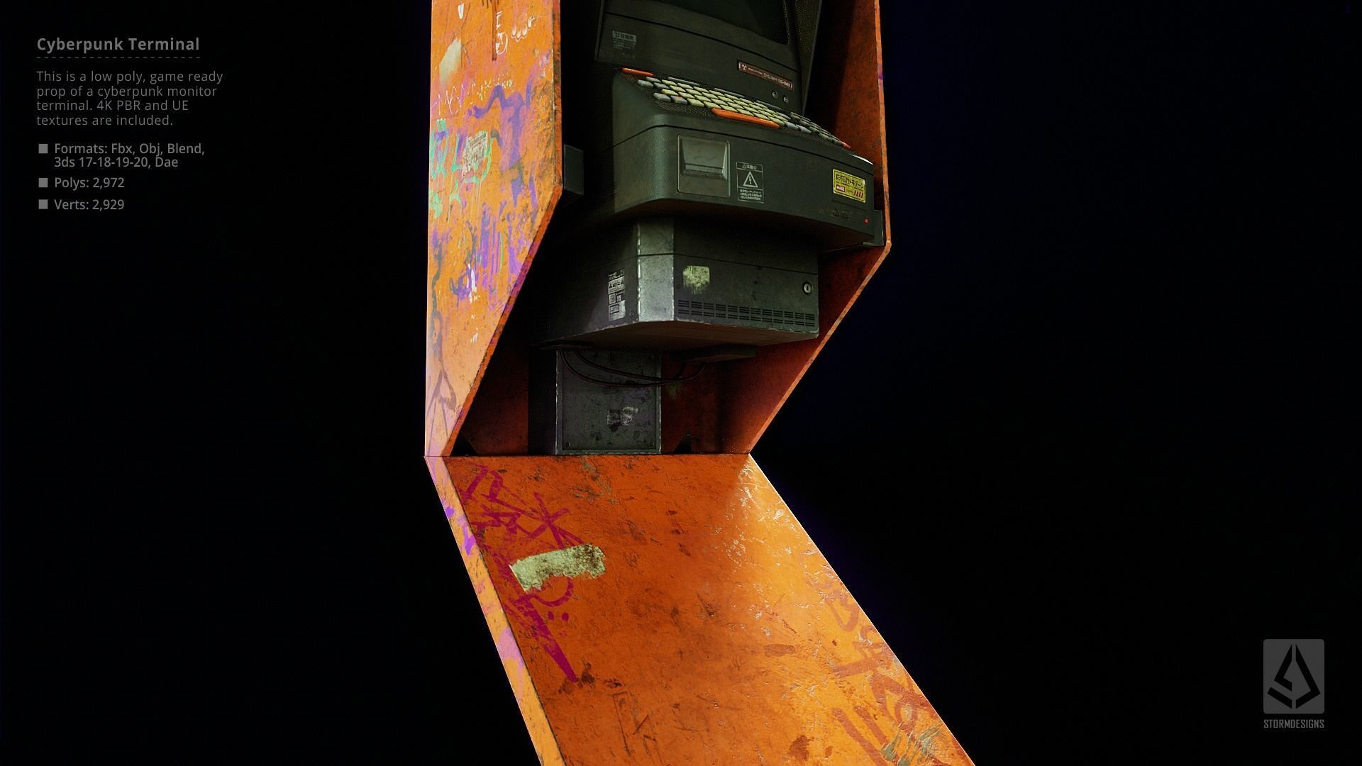 Cyberpunk Monitor Terminal - Low Poly UE Game Prop Low-poly 3D model_8