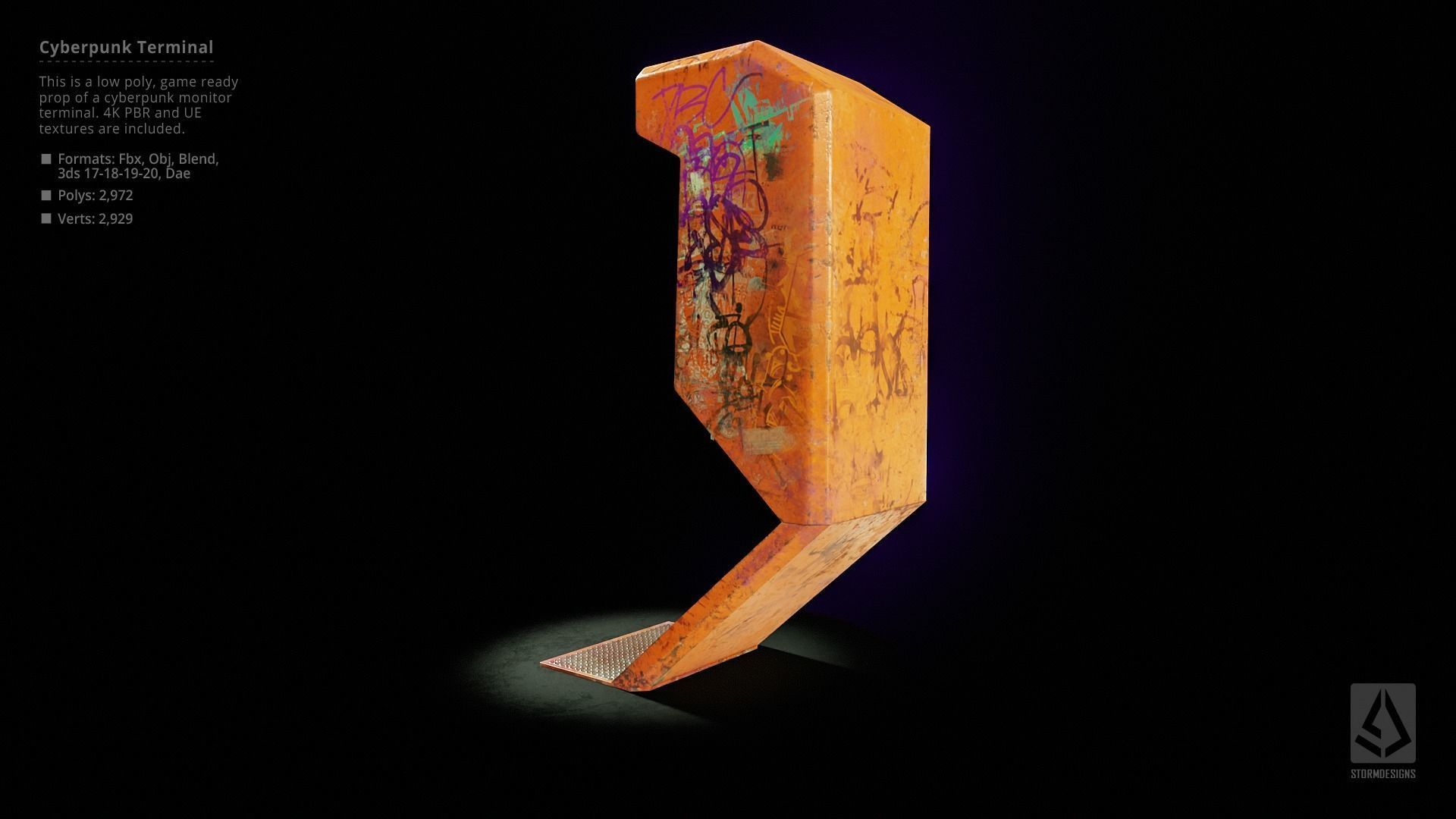 Cyberpunk Monitor Terminal - Low Poly UE Game Prop Low-poly 3D model_6