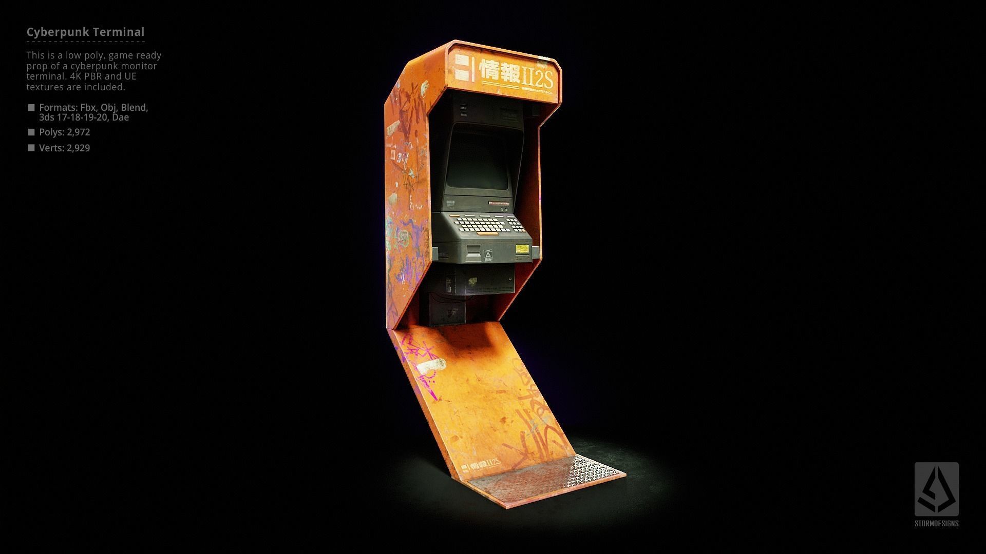 Cyberpunk Monitor Terminal - Low Poly UE Game Prop Low-poly 3D model_2