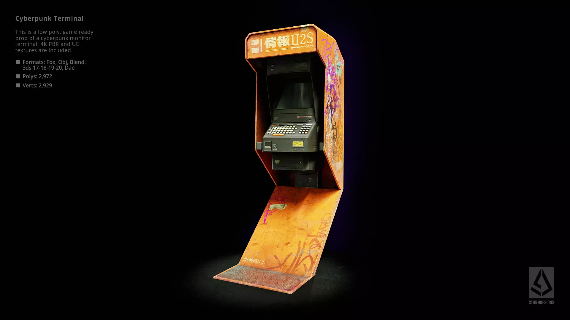 Cyberpunk Monitor Terminal - Low Poly UE Game Prop Low-poly 3D model_0