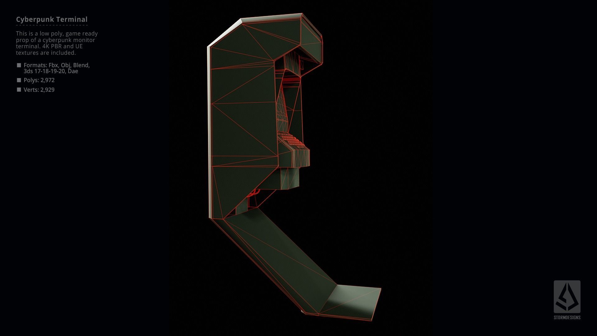 Cyberpunk Monitor Terminal - Low Poly UE Game Prop Low-poly 3D model_13