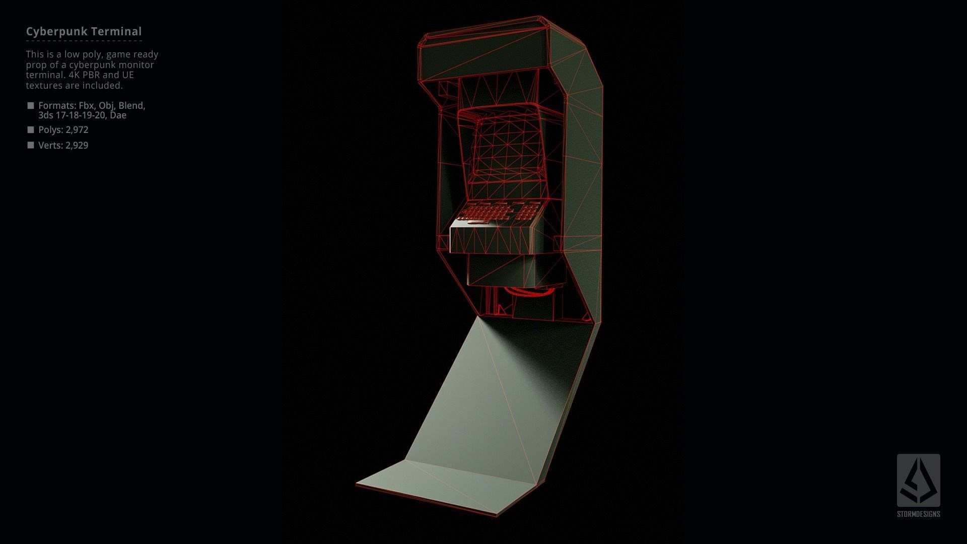 Cyberpunk Monitor Terminal - Low Poly UE Game Prop Low-poly 3D model_11