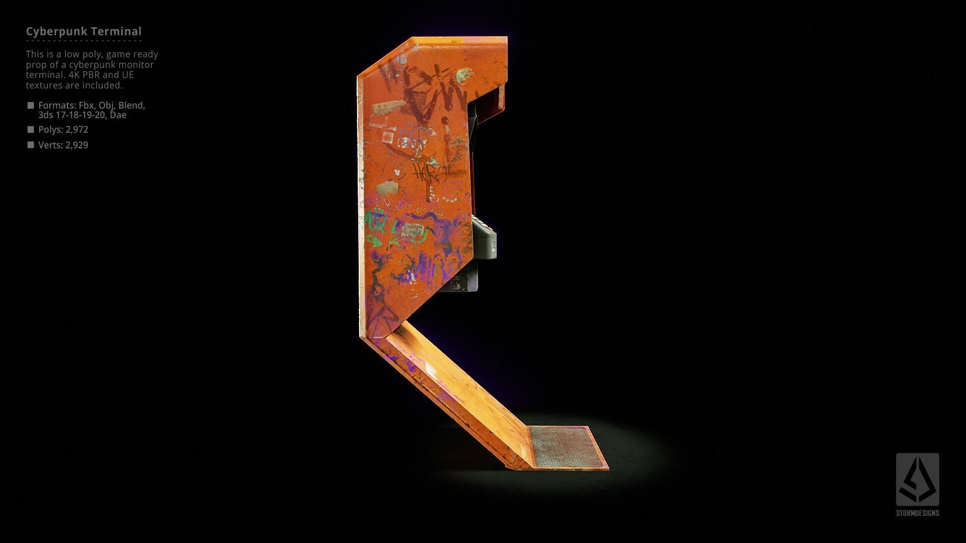 Cyberpunk Monitor Terminal - Low Poly UE Game Prop Low-poly 3D model_3