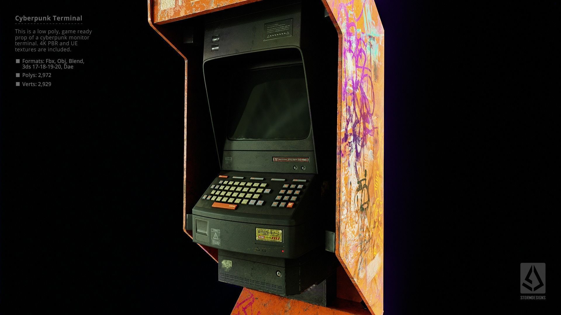 Cyberpunk Monitor Terminal - Low Poly UE Game Prop Low-poly 3D model_10