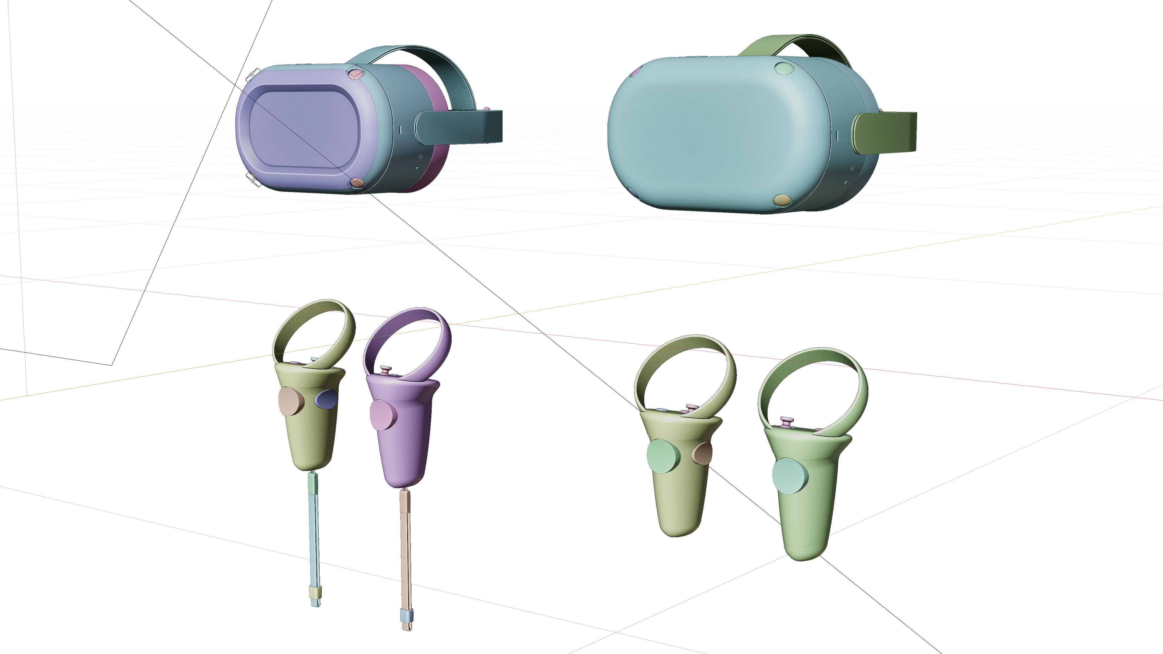 VR Headset with Controllers 3D Model 3D model_11