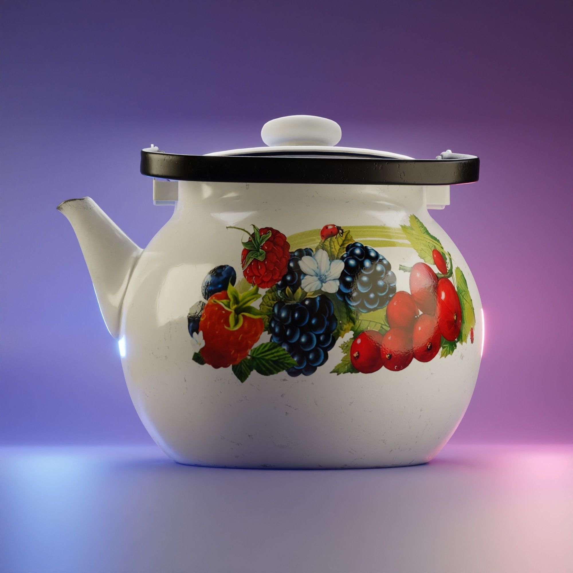 The metal kettle with floral pattern 3D model_8