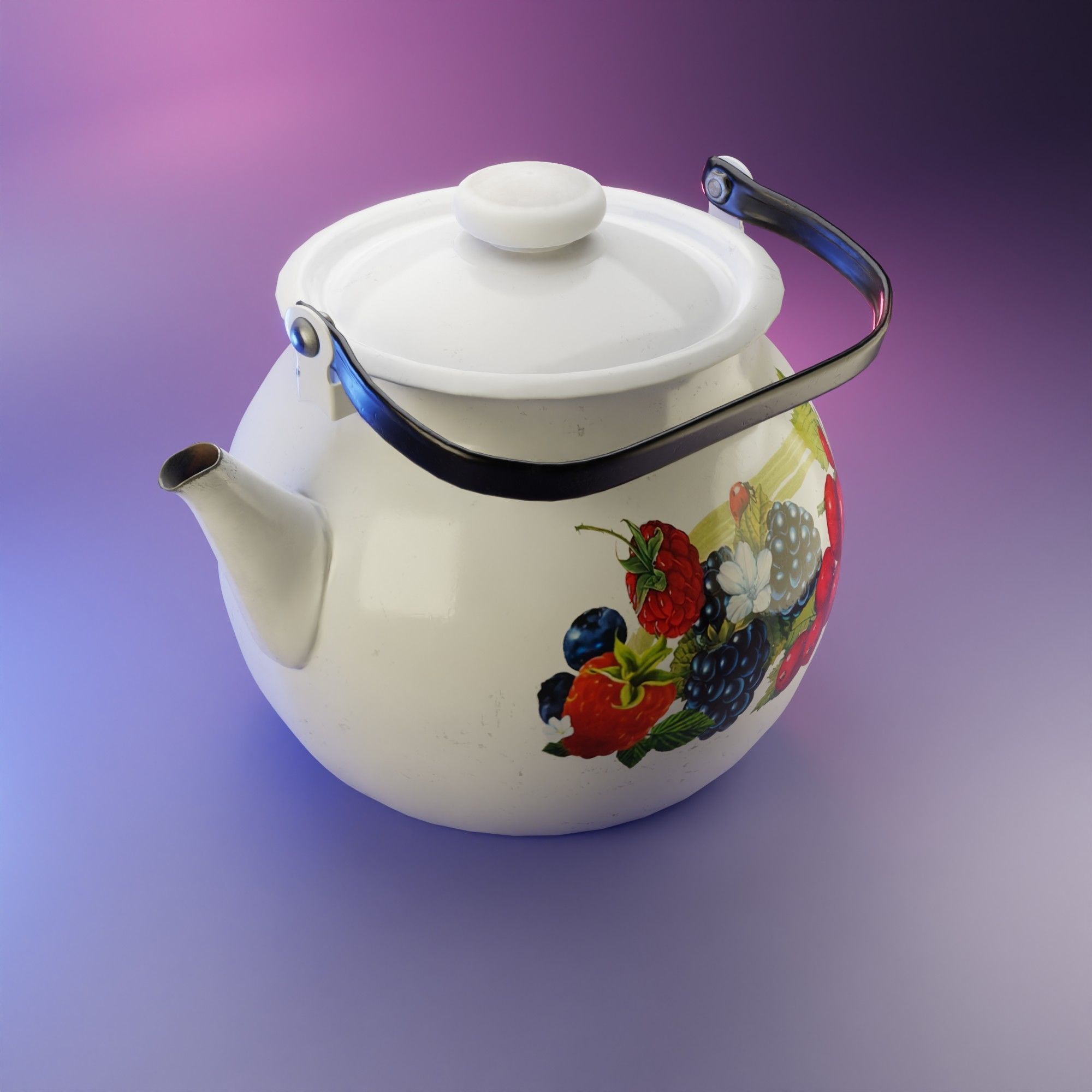 The metal kettle with floral pattern 3D model_4
