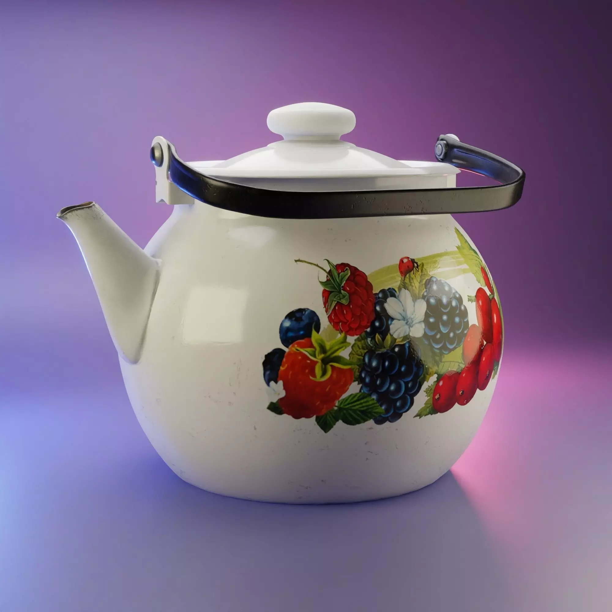 The metal kettle with floral pattern 3D model_0