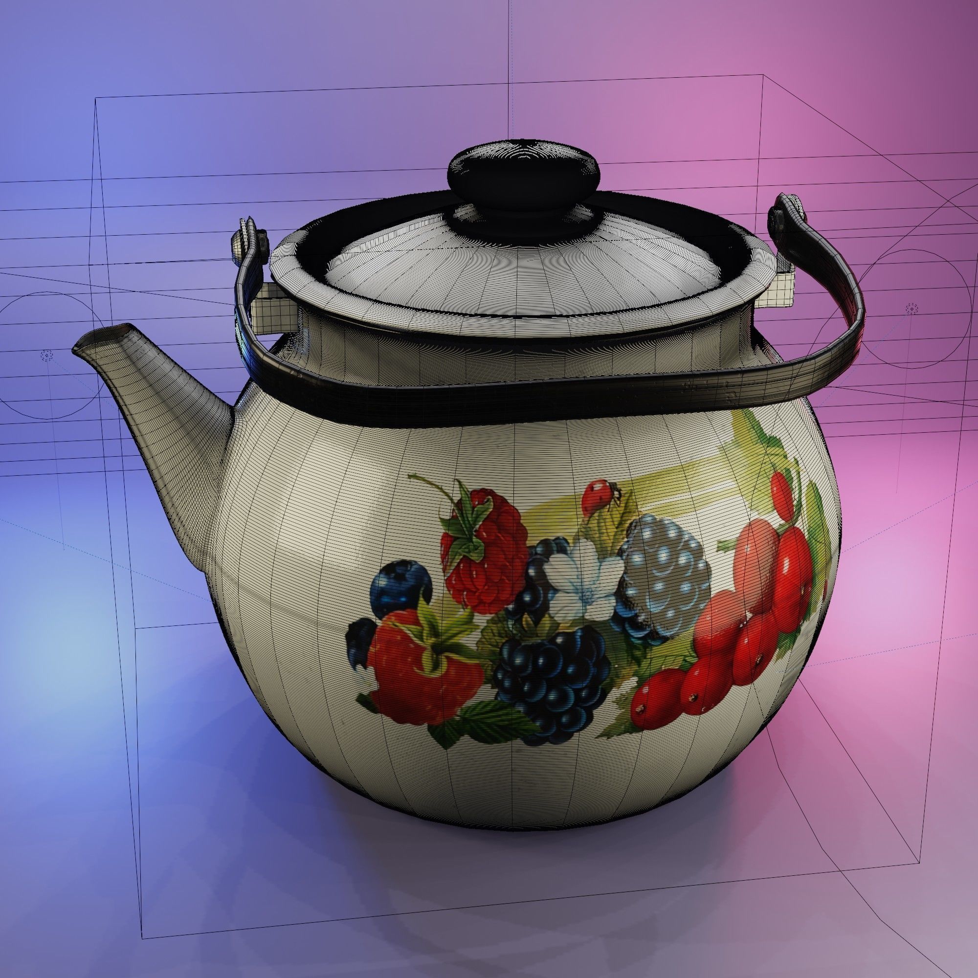 The metal kettle with floral pattern 3D model_11