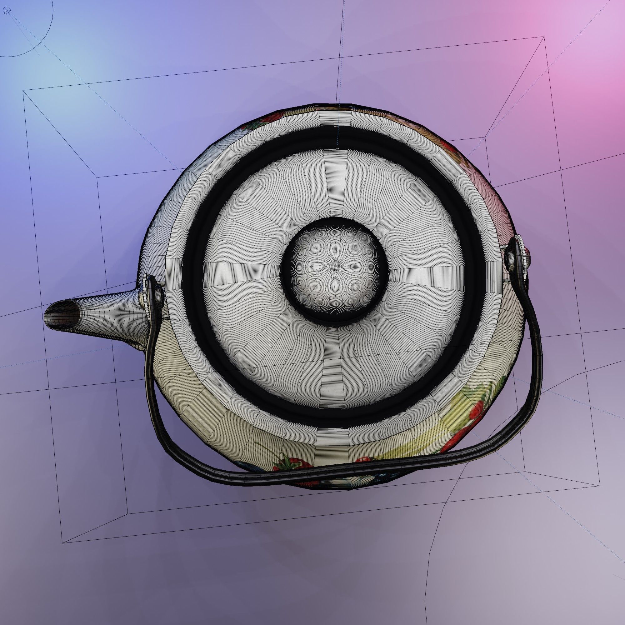 The metal kettle with floral pattern 3D model_2