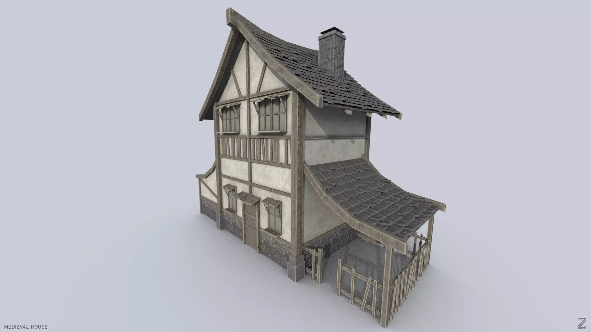 Medieval house Low-poly 3D model