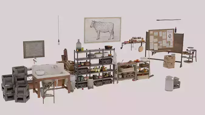 Old kitchen ware Free low-poly 3D model