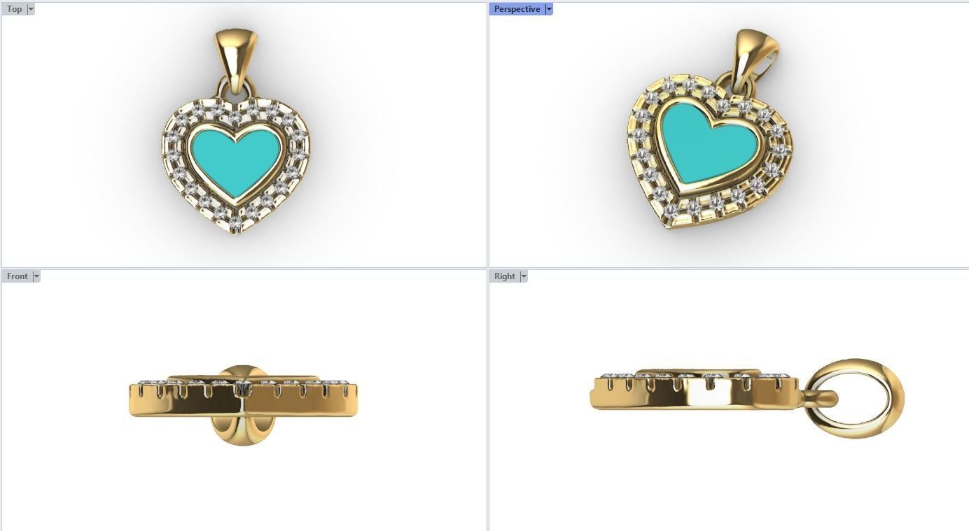 Diamond Enamel Heart Pendant 3D model_1