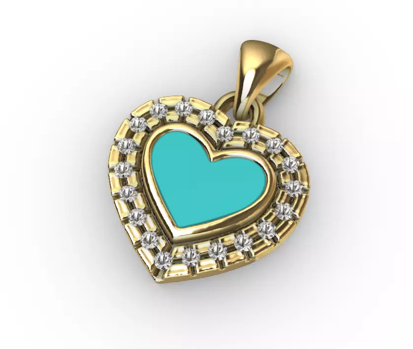 Diamond Enamel Heart Pendant 3D model_0